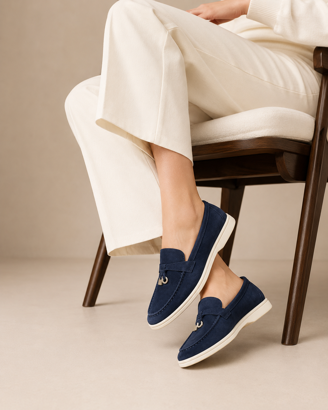 Lady Navy Blue Buckle Loafer – Positano Life