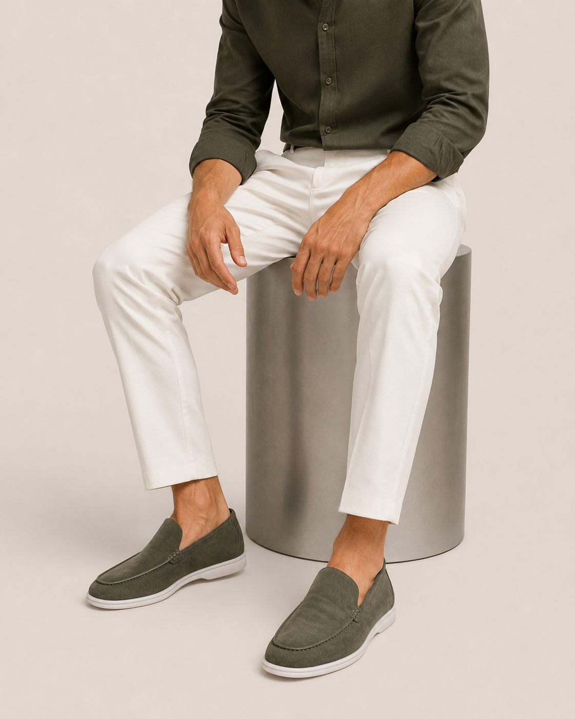 Army Green Cowhide Slip-On Loafers – Positano Life
