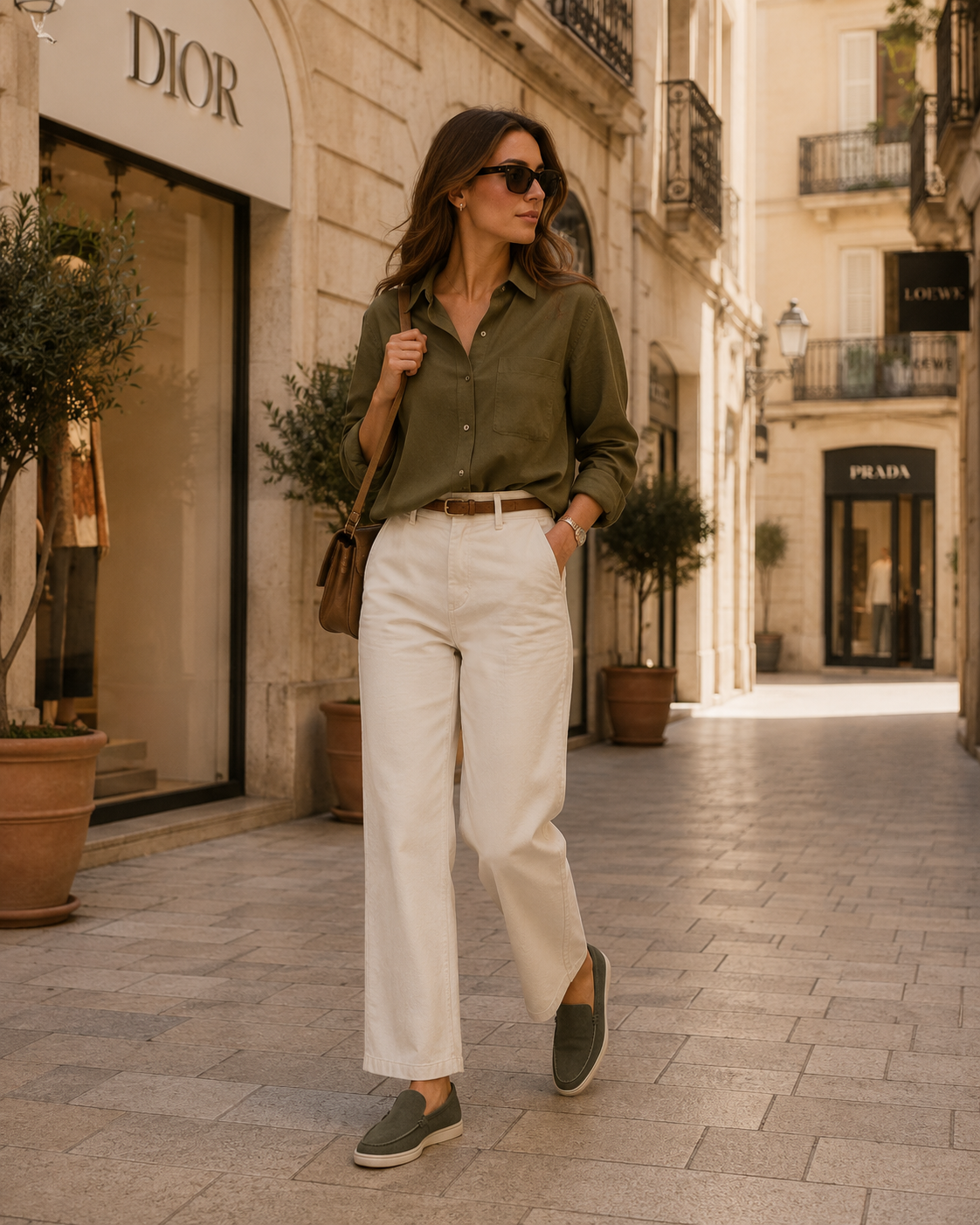 Lady Army Green Cowhide Slip-On Loafers – Positano Life
