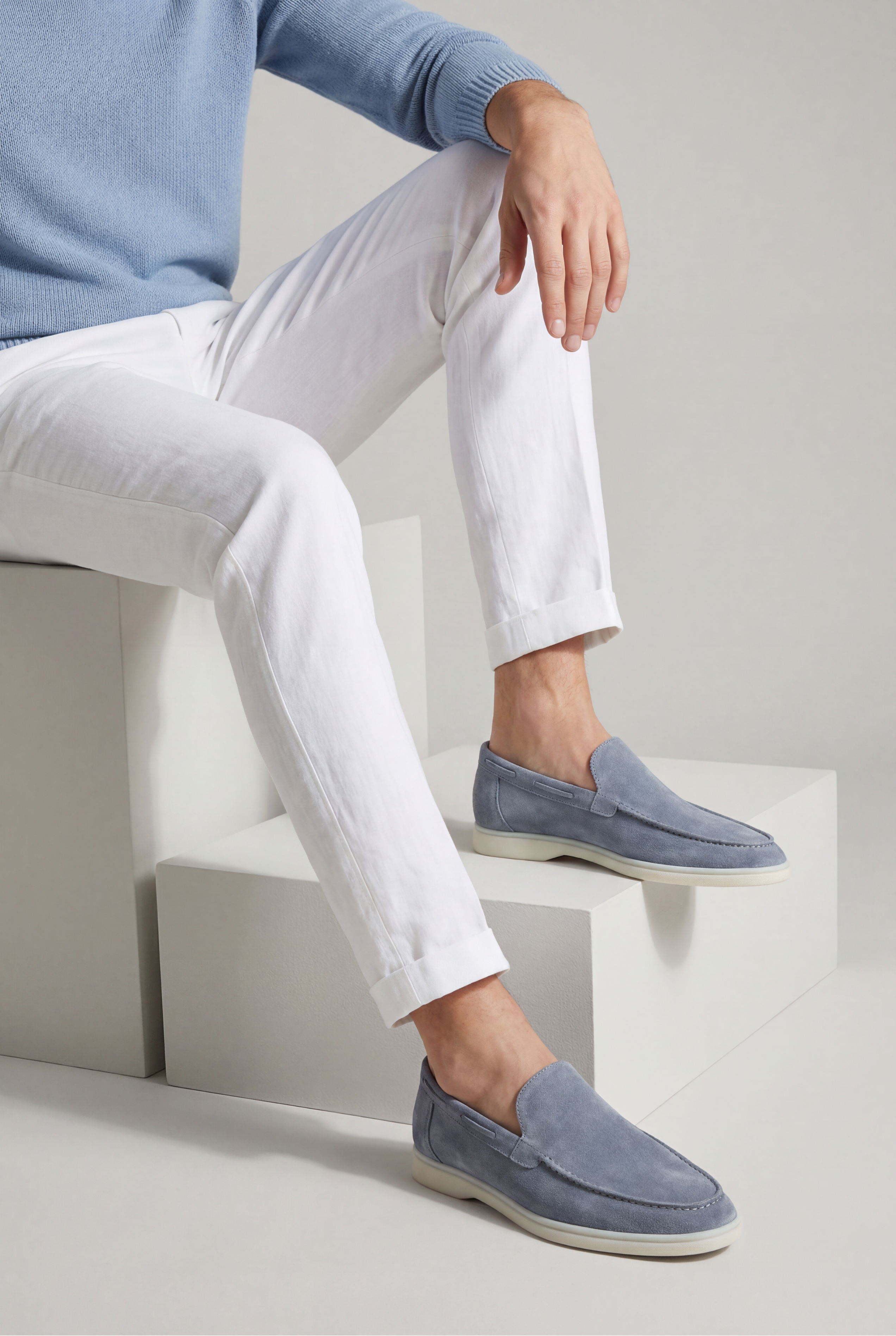 Moreno Classic Suede Loafer Baby Blue – Positano Life