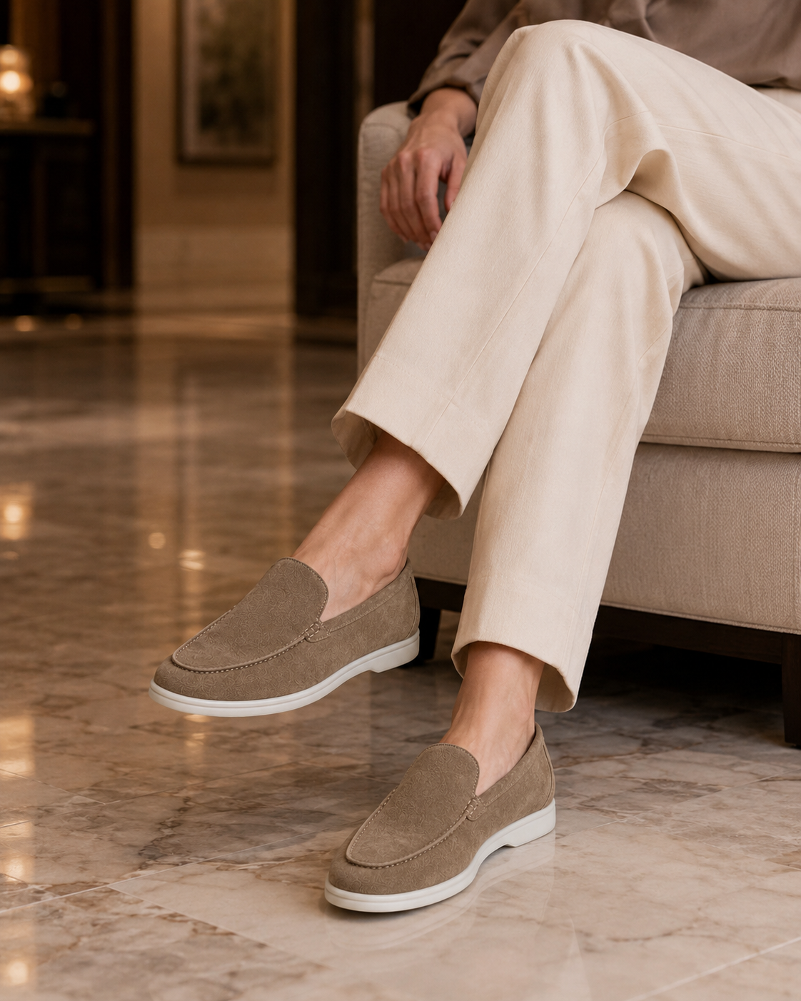 Lady Beige Cowhide Slip-On Loafers – Positano Life