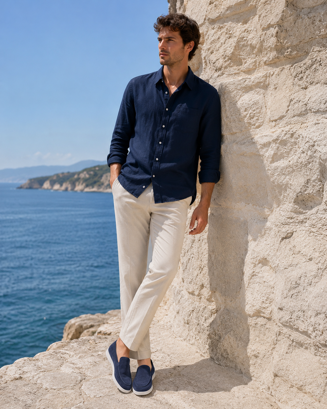 Navy Blue Cowhide Slip-On Loafers – Positano Life