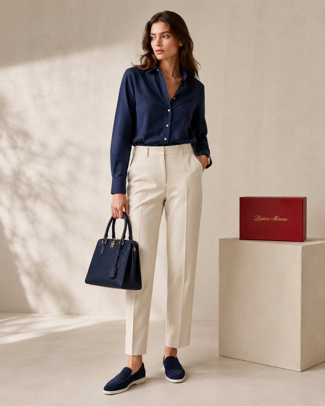 Lady Navy Blue Cowhide Slip-On Loafers – Positano Life